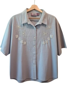 3X Vintage, Embroidered & Beaded Button-Up. 100% Cotton. Premier International.